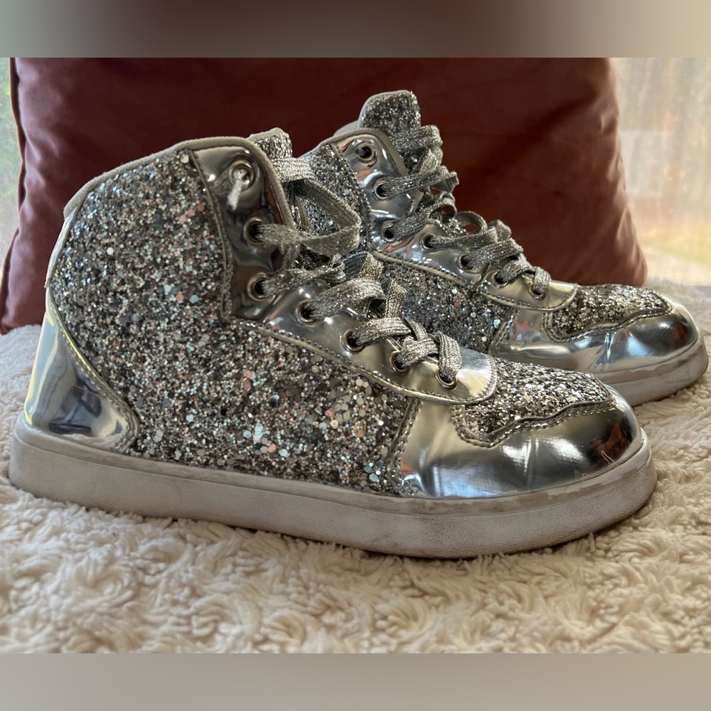 Womens Sparkly High Top Lace Up Sequin Casual Sneakers